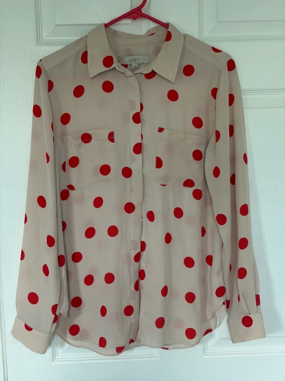 LOFT Long Sleeve Semi-Sheer Polka Dot Whimsical Blouse Size 8